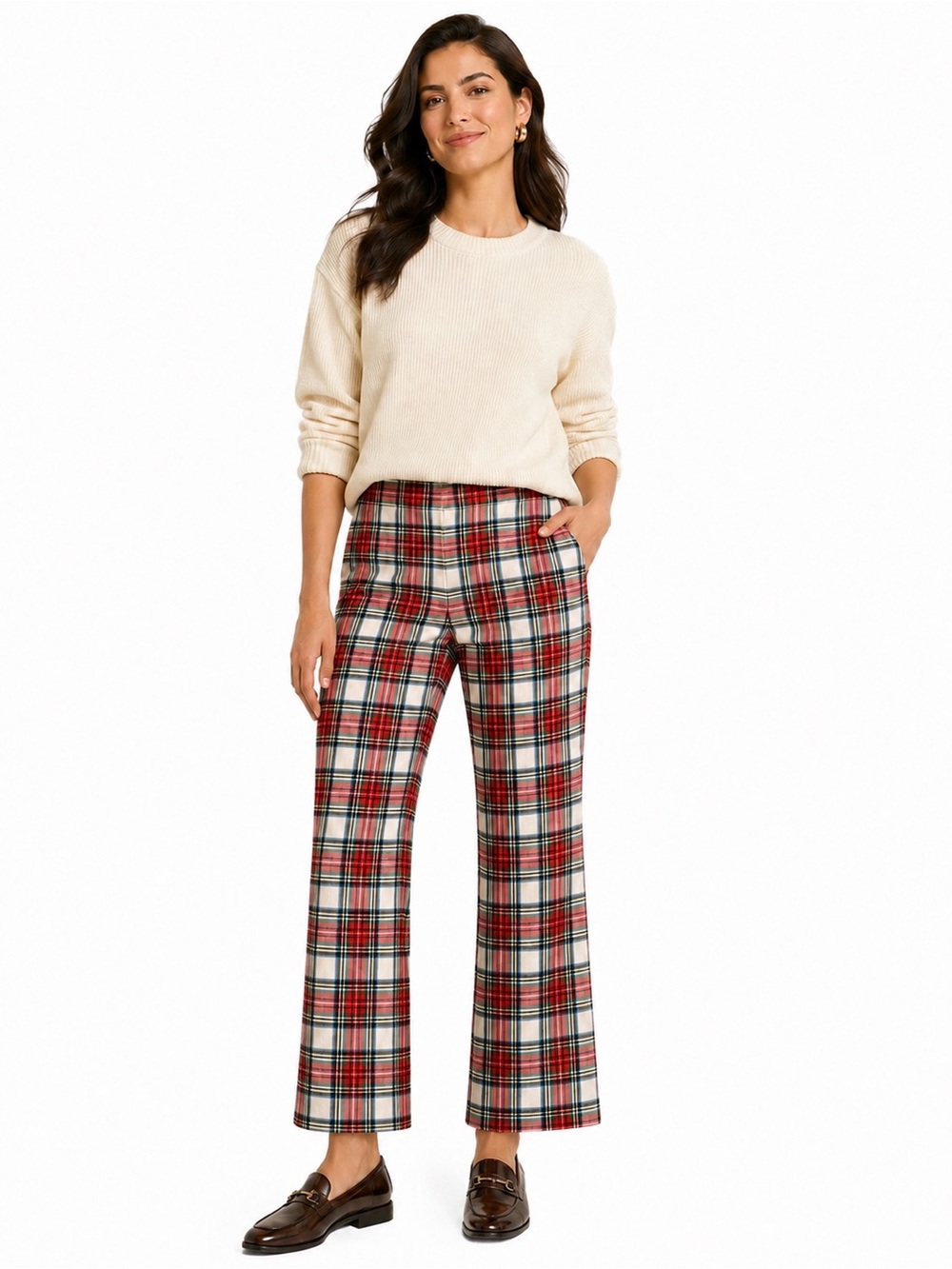 J. CREW Willa Crop Flare Pants Sz 16 Red‎ Plaid Tartan Wool Blend Trouser Preppy